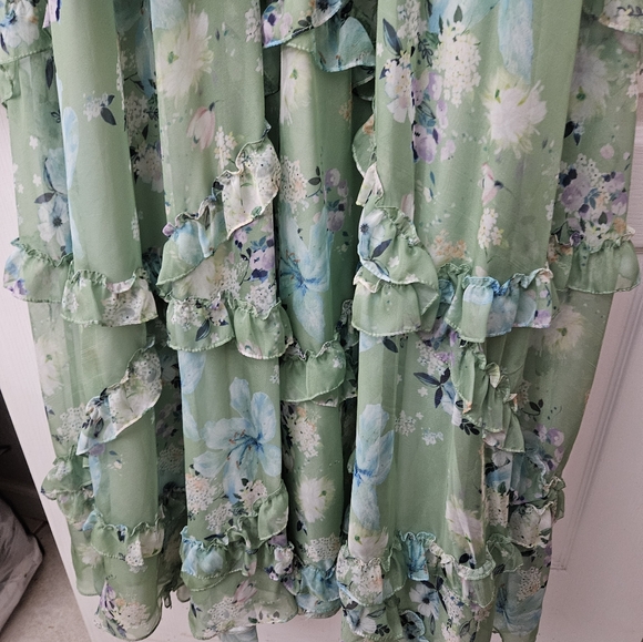 Mac Duggal Floral Print Chiffon Cascading Ruffle Raglan Gown SZ 2 NEW 68216 - Picture 8 of 14